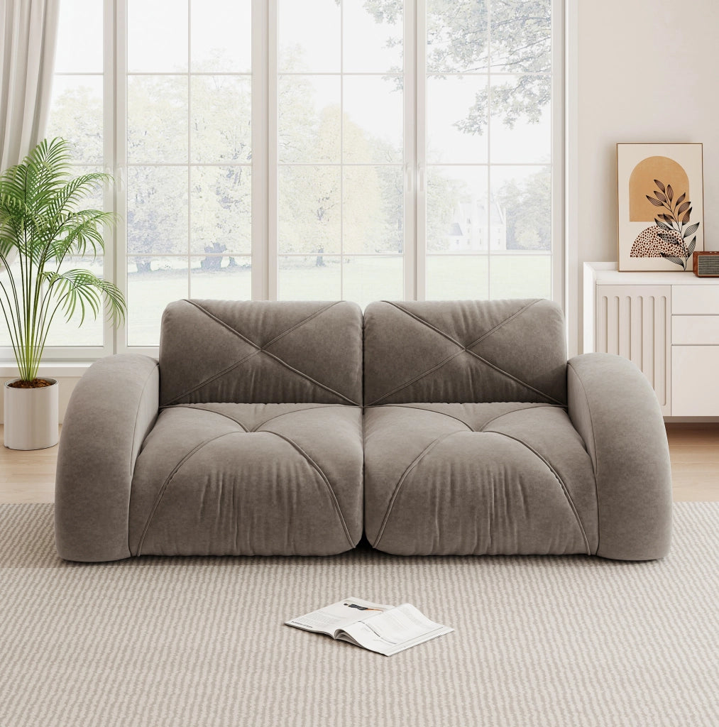 Divano modulare senza telaio 204x95x76 cm in chenille taupe con schiuma ad alta densità