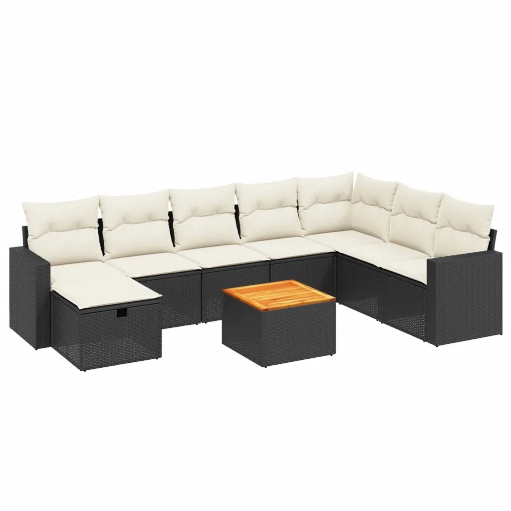 Set Divani da Giardino 9 pz con Cuscini Nero in Polyrattan