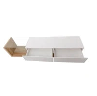 Mobile TV Moderno stile country con colori bianco lucido e legno, pannelli in vetro e illuminazione a LED, Bianco