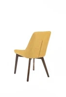 E-STYLO Sedia da pranzo in tessuto giallo con gambe e struttura in massello di noce, 62cm X 49.5cm H. 87cm.