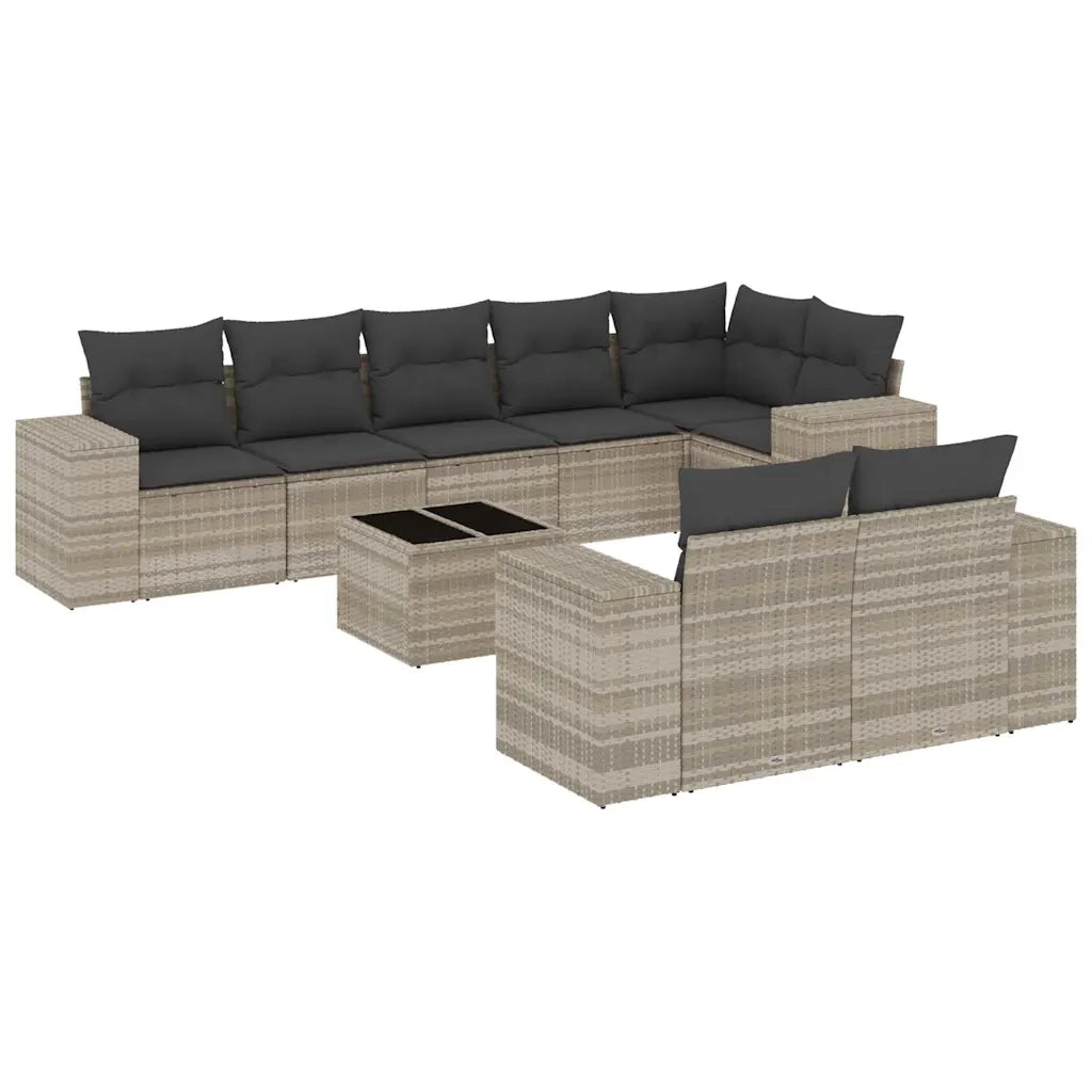 Set Divano da Giardino 9pz con Cuscini Grigio Chiaro Polyrattan 3255169