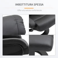 Poltrona Relax Reclinabile e Massaggiante con Pouf Poggiapiedi e Telecomando, 76x80x102 cm Nero