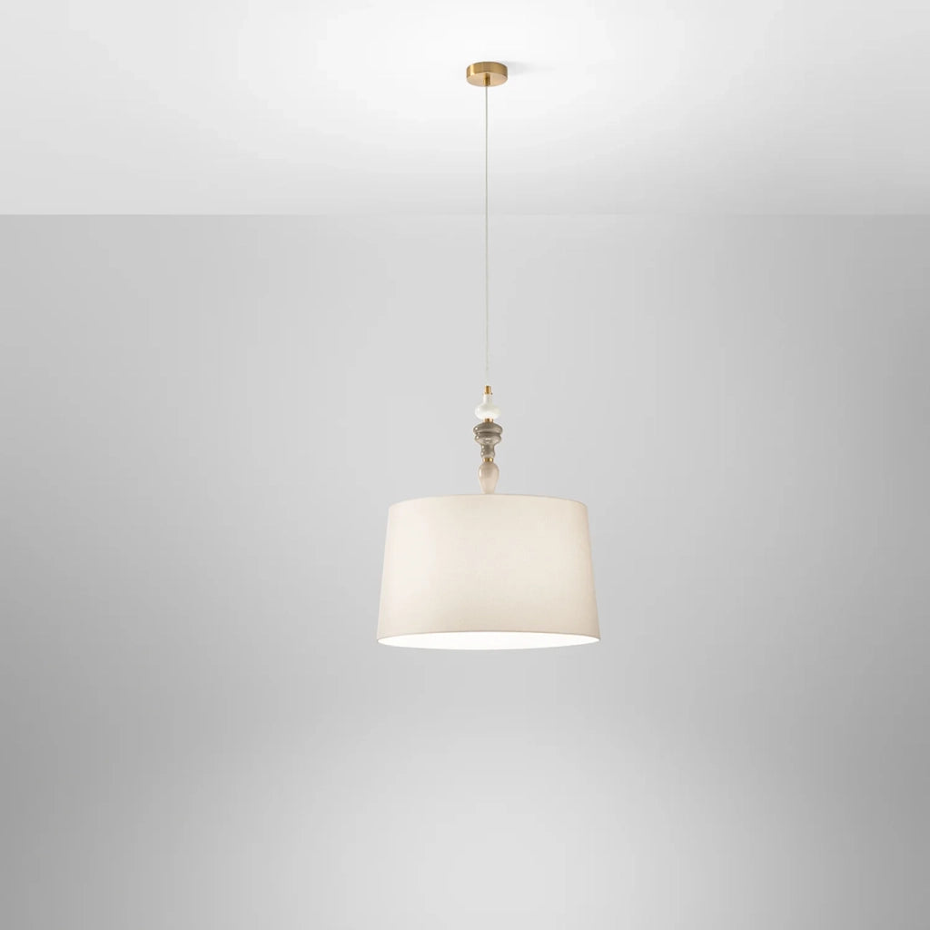 Sospensione Contemporanea Abaco Metallo Ottone Spazzolato Tessuto 1 Luce E27
