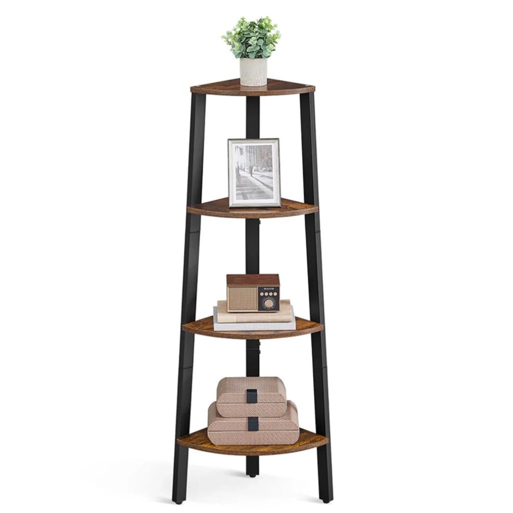 Libreria angolare retrò 34 x 34 x 125 cm mobile contenitore angolare a 4 ripiani per casa soggiorno camera da letto balcone marrone 12_0005630