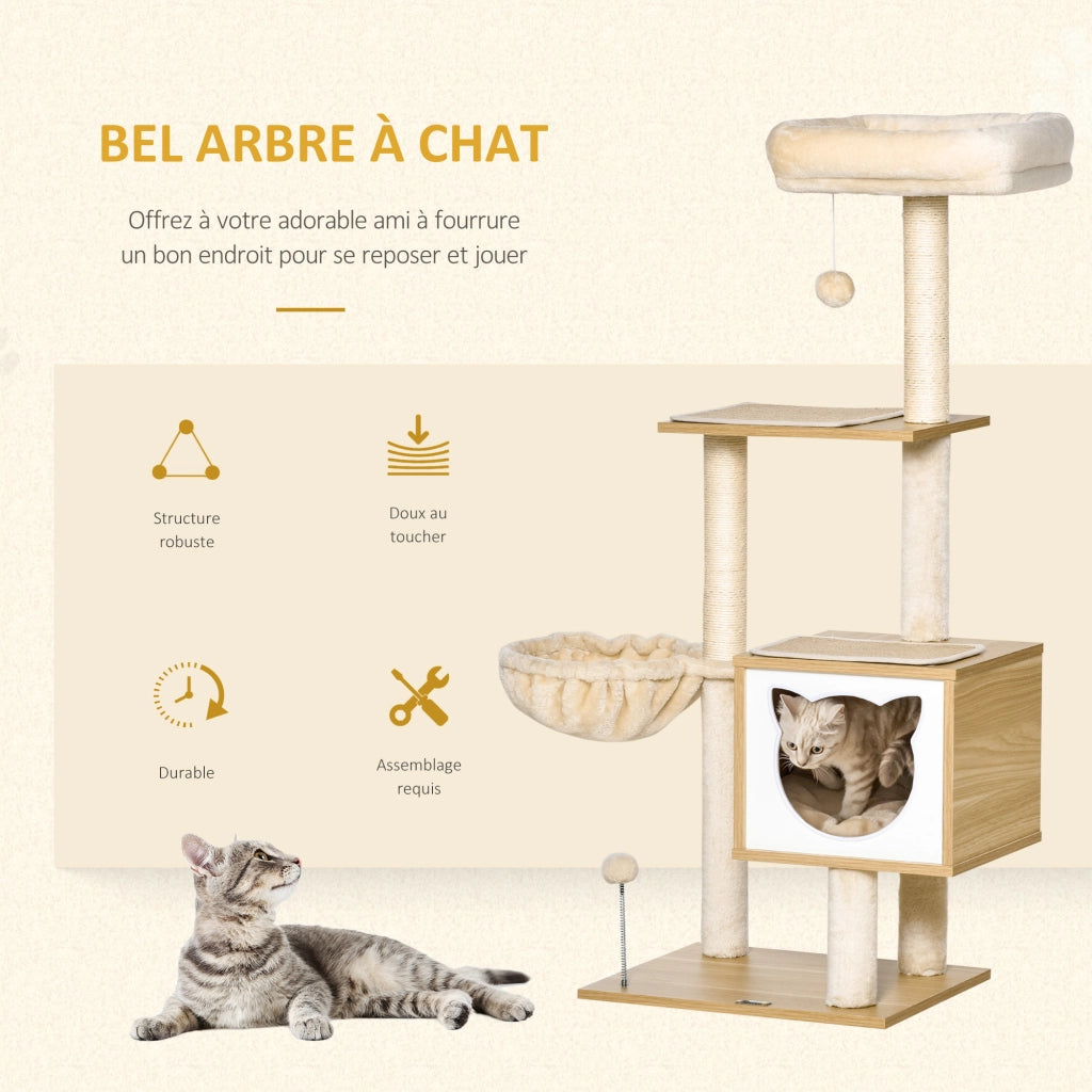 Arbre ¨¤ Chat con Grigliatori e Amaca ¨C Zephmum ¨C Naturale Beige 126 cm