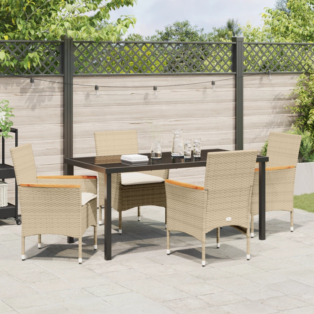 Set da Pranzo da Giardino a 5 Pezzi con Cuscini Beige in Polyrattan