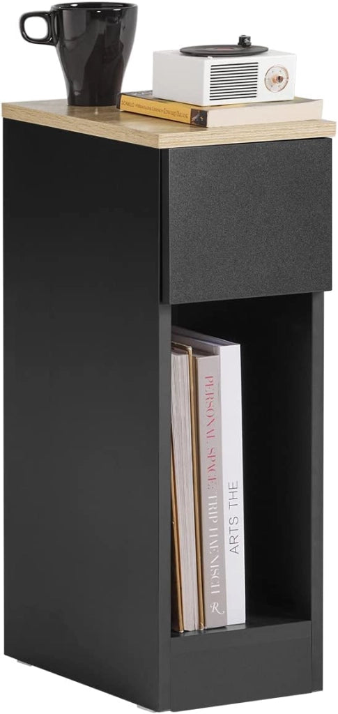 2 Comodino Sottile comodino per camera da letto con cassetto e ripiano comodini per camera da letto e soggiorno Tavolino divano Nero L20 x P35 x A60 cm FBT111-SCHx2