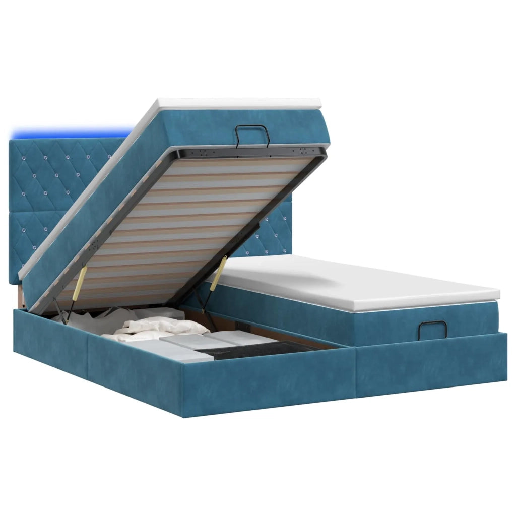 Letto Ottomano con Materasso e LED Blu scuro 180 x 200 cm 3458482
