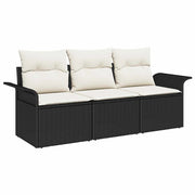Set Divano da Giardino con cuscino 3 pz | Set Salotto da Giardino Nero Poly Rattan