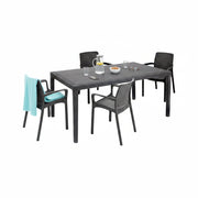 Set salotto da esterno Lograto, Salottino outdoor e indoor, Tavolo rettangolare fisso con 4 sedie impilabili, Made in Italy, Antracite