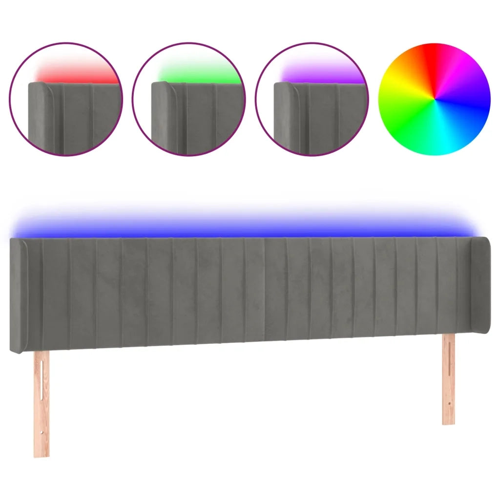 Testiera a LED-Testata con LED Grigio Chiaro 163x16x78/88 cm in Velluto 613703