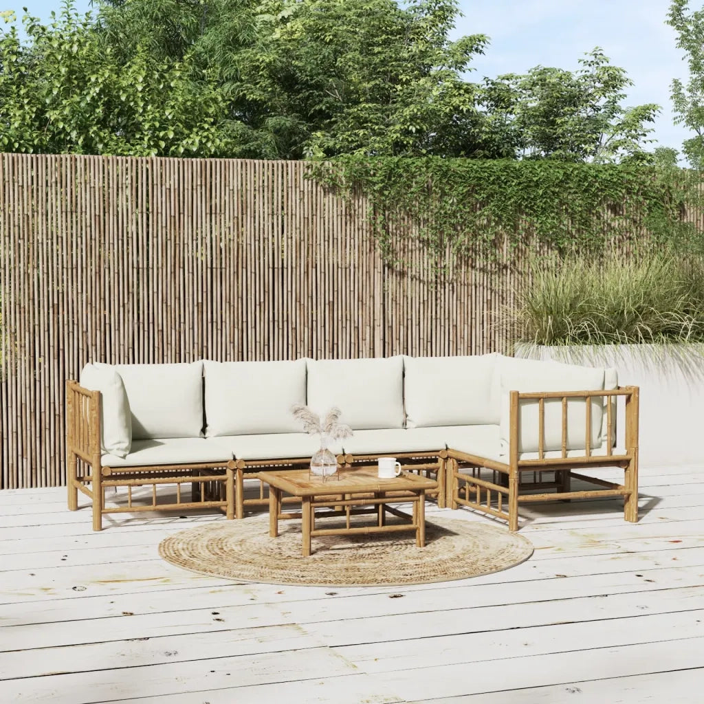 Set Salotto da Giardino 6pz con Cuscini Bianco Crema in BambÃ¹