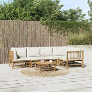 Set Salotto da Giardino 6pz con Cuscini Bianco Crema in BambÃ¹