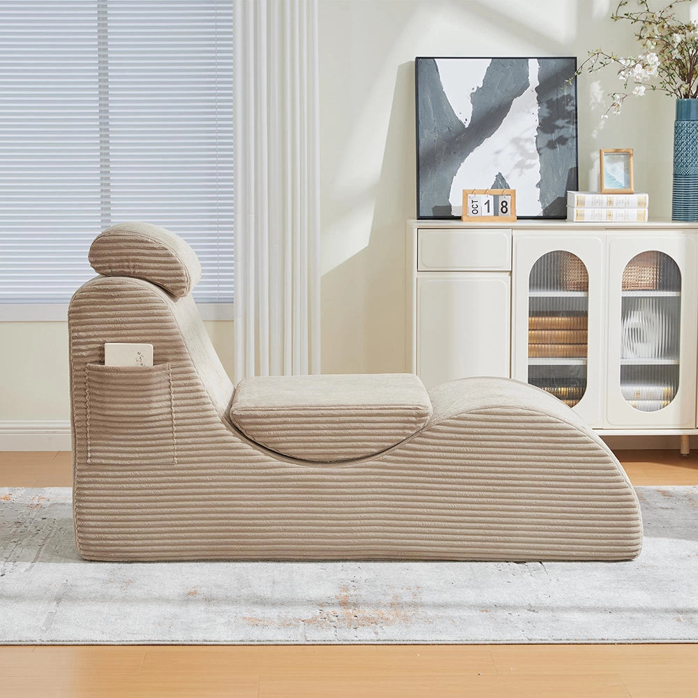 Sedia relax moderna - Xylo - Design ergonomico, schiuma elastica, cuscino rimovibile, tasca laterale, kaki