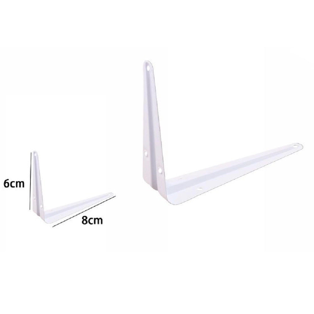 Trade Shop - 2pz Reggimensola Supporto Staffa Triangolare Mensola Metallo 6x8 Cm Bianca 07905 -