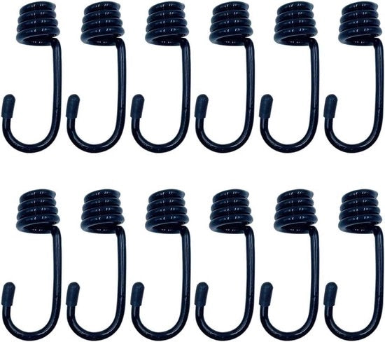 Haken a spirale - Haken per linee di taglio - Haken a Bungee in acciaio per cavi elastici cavi di scossa (12 pezzi, 12 mm nero)