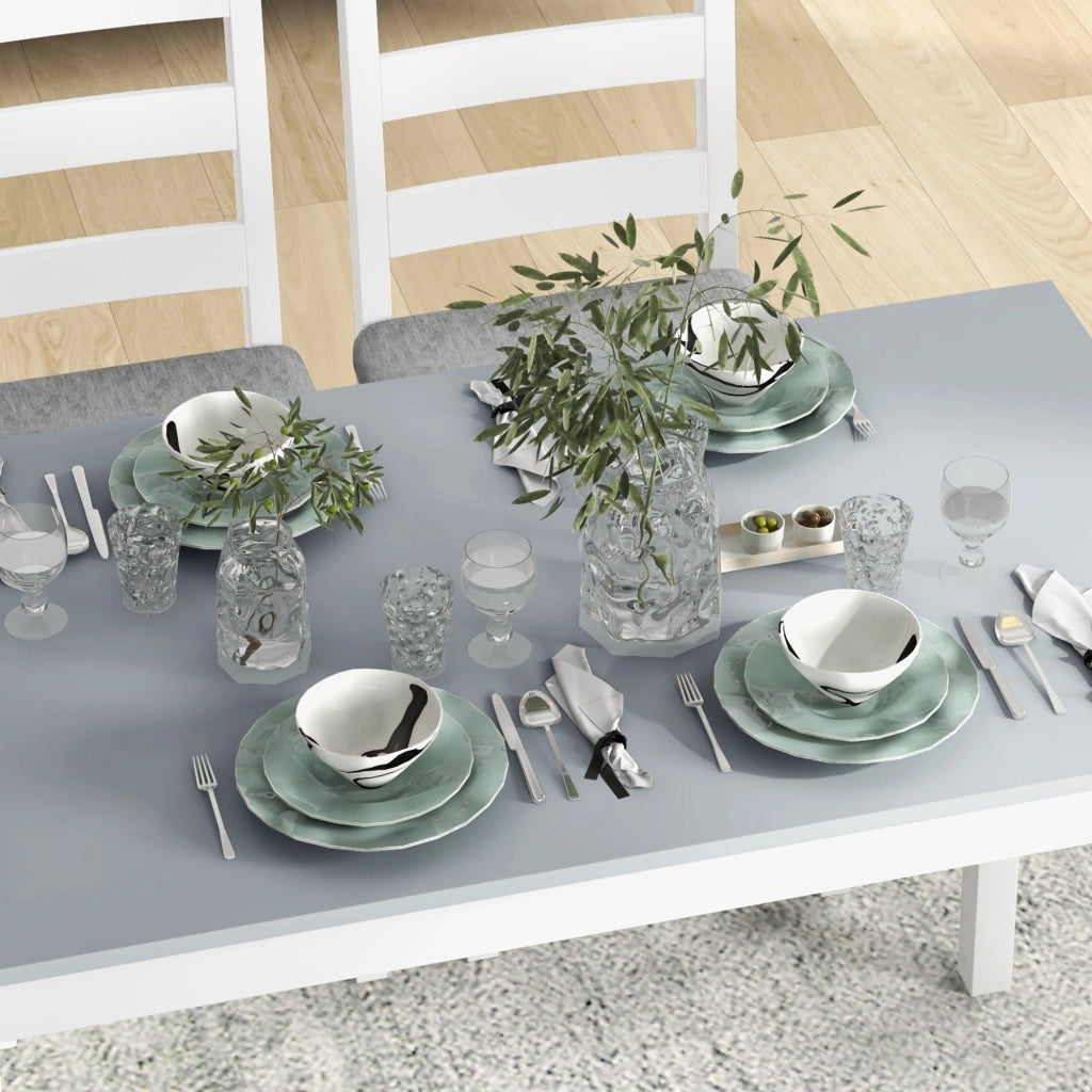 Set tavolo da pranzo per 4 persone con 2 sedie e panca, in tessuto effetto lino, per cucina e soggiorno, grigio