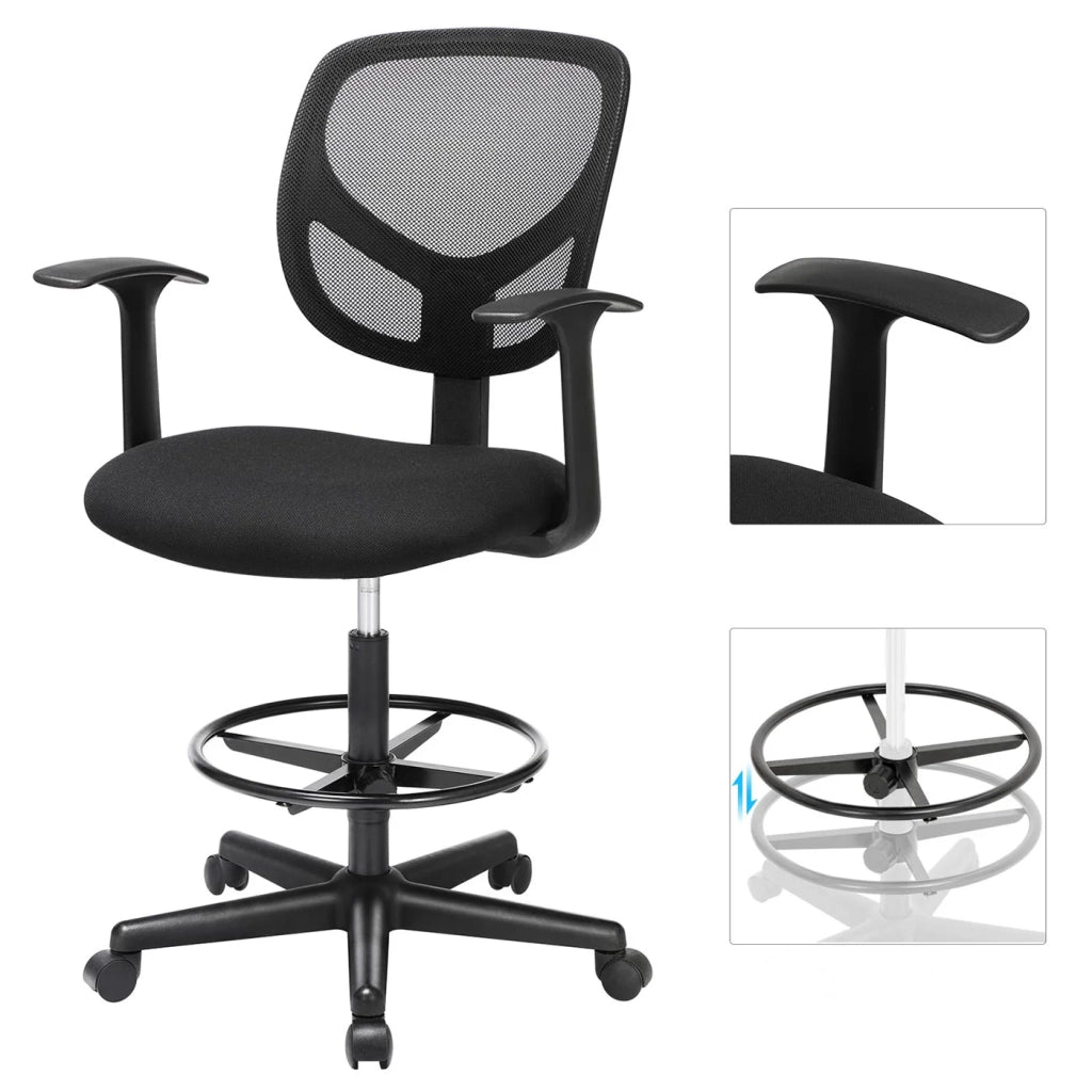 Sedia/sgabello da ufficio ergonomico con poggiapiedi regolabile in altezza girevole a 360° per scrivania in piedi nero 12_0005903