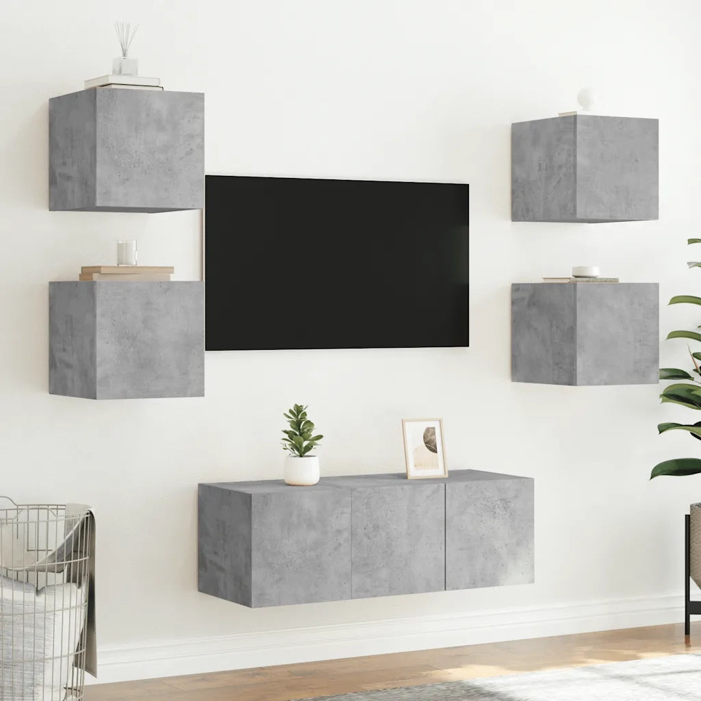 Mobile TV a Parete con Luci LED Grigio Cemento 30,5x35x30 cm 837224