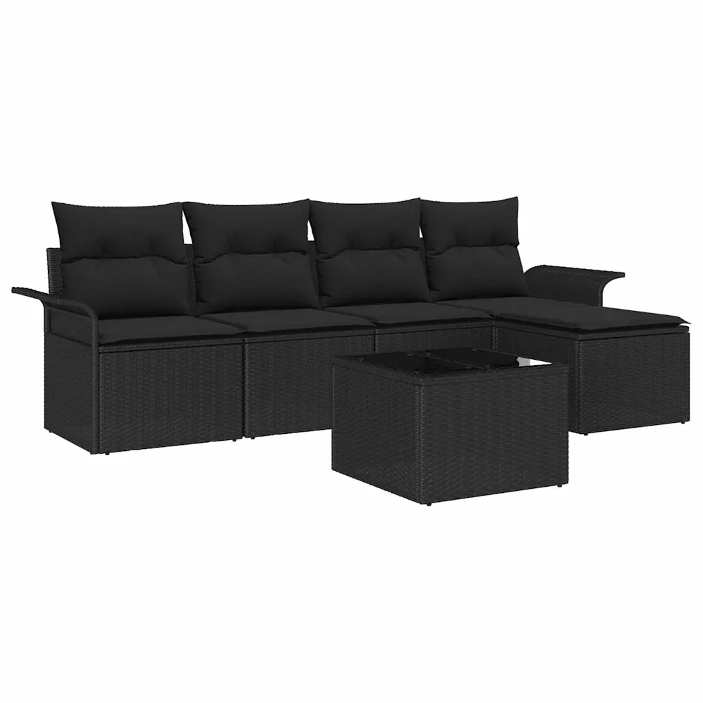 Divano da esterno con cuscino 6 pcs Nero polyrattan 3345333