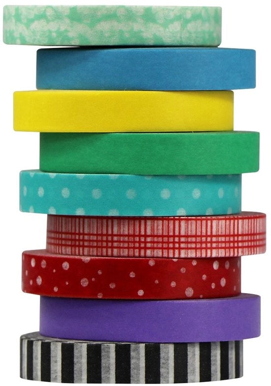 Set di nastro adesivo washi 9 rotoli - Nastro di mascheratura - Adesivo a secco - Decorazione - Scrapbooking - 10 m lungo, 8 mm largo - Nastro decorativo