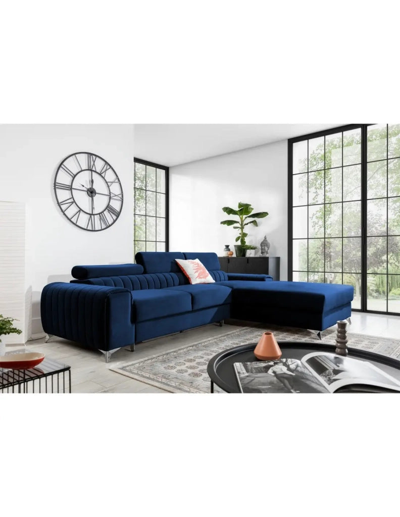 Canapé d'angle droit Bleu foncé convertible 3 places JAYSON couchage d'appoint Divano ad angolo destro blu scuro convertibile 3 posti JAYSON letto aggiuntivo