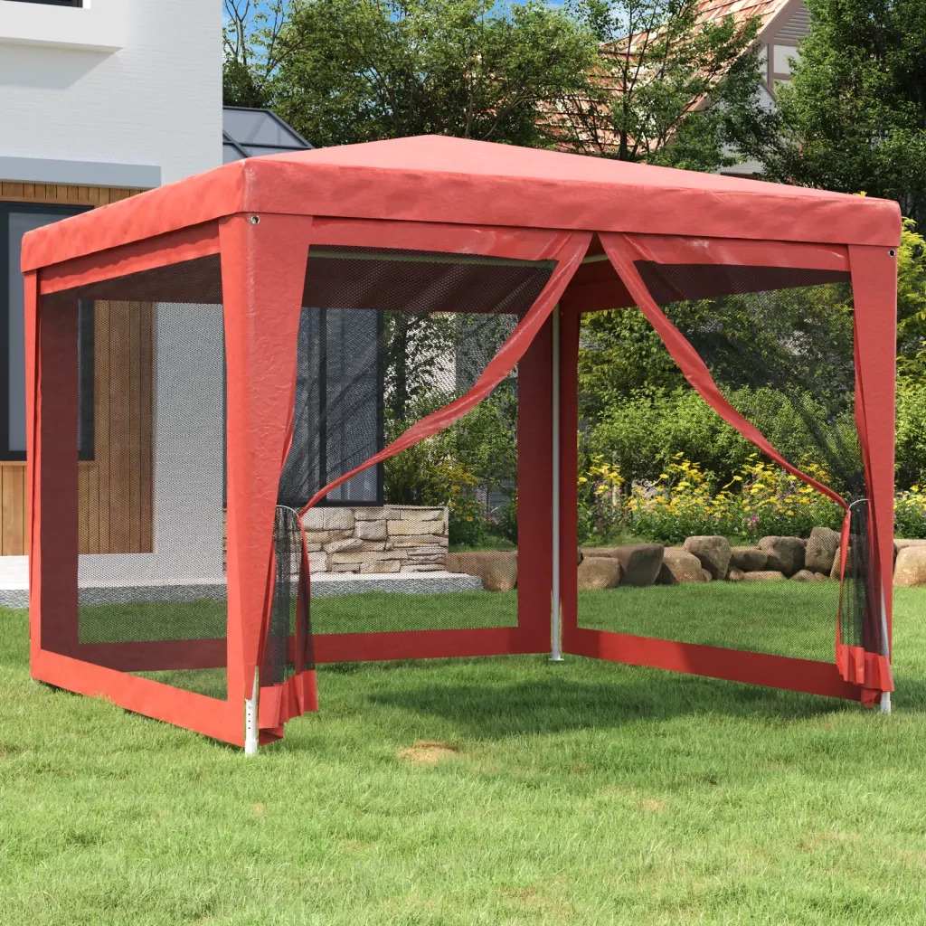 Tenda per Feste con Pareti Laterali in Rete-Tenda Gazebo Rossa 3x3 m HDPE