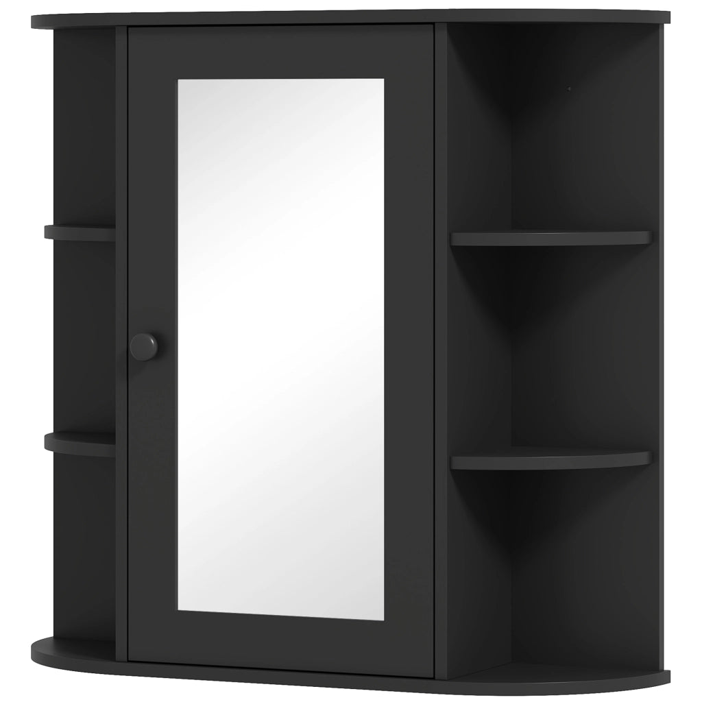 Specchiera Bagno con Ripiani Aperti e Chiusi ¨C zephmum ¨C Legno Vetro Nero 66x17x63 cm