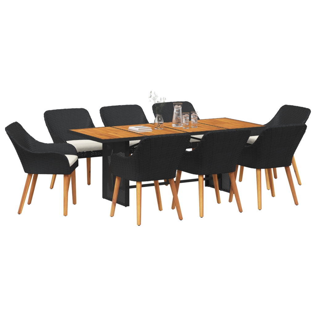 Set da Pranzo da Giardino da 9 Pezzi in Rattan Poliestere Nero