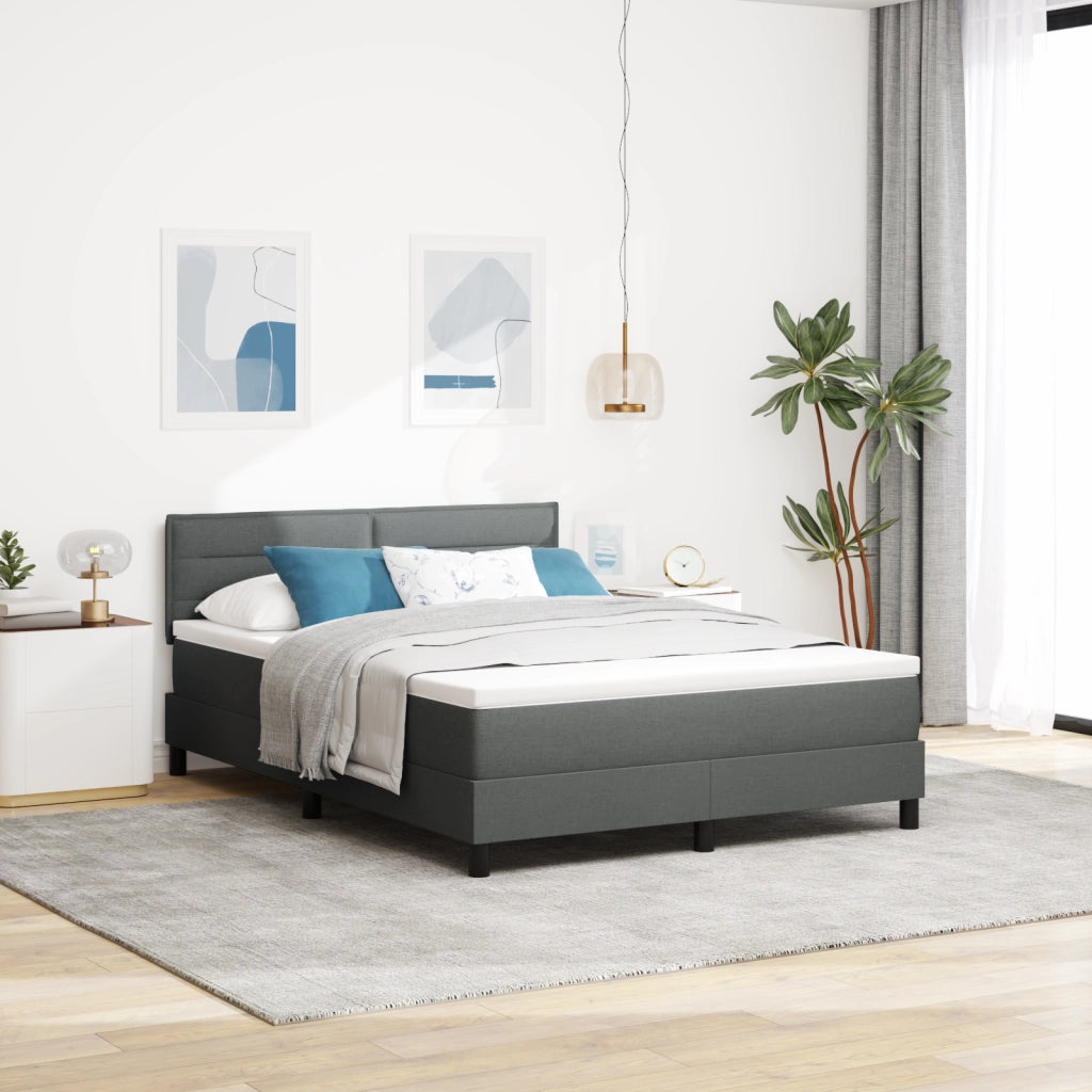 Letto Box Spring con Materasso e LED Grigio Scuro 160x200 cm Tessuto