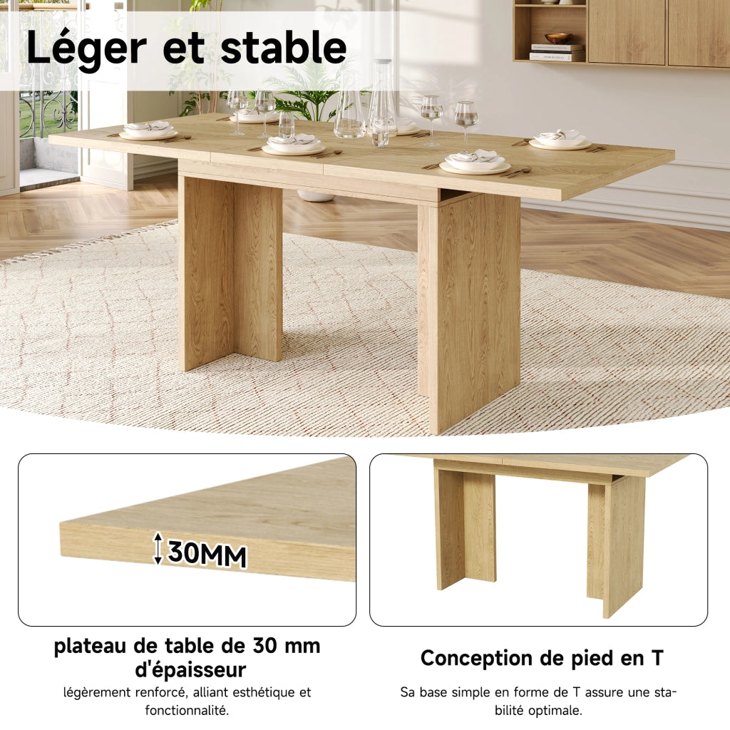Tavolo allungabile per 6-8 persone con piano spesso 30 mm, struttura a T, in MDF, rovere, 180 × 80 × 75 cm