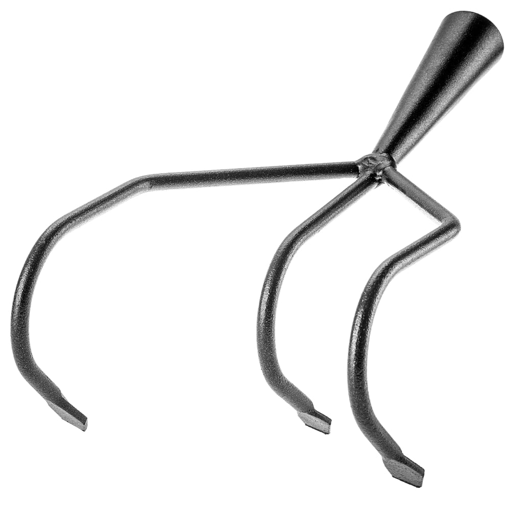 Rastrello da giardino KADAX a 3 denti in acciaio con aerazione integrata.