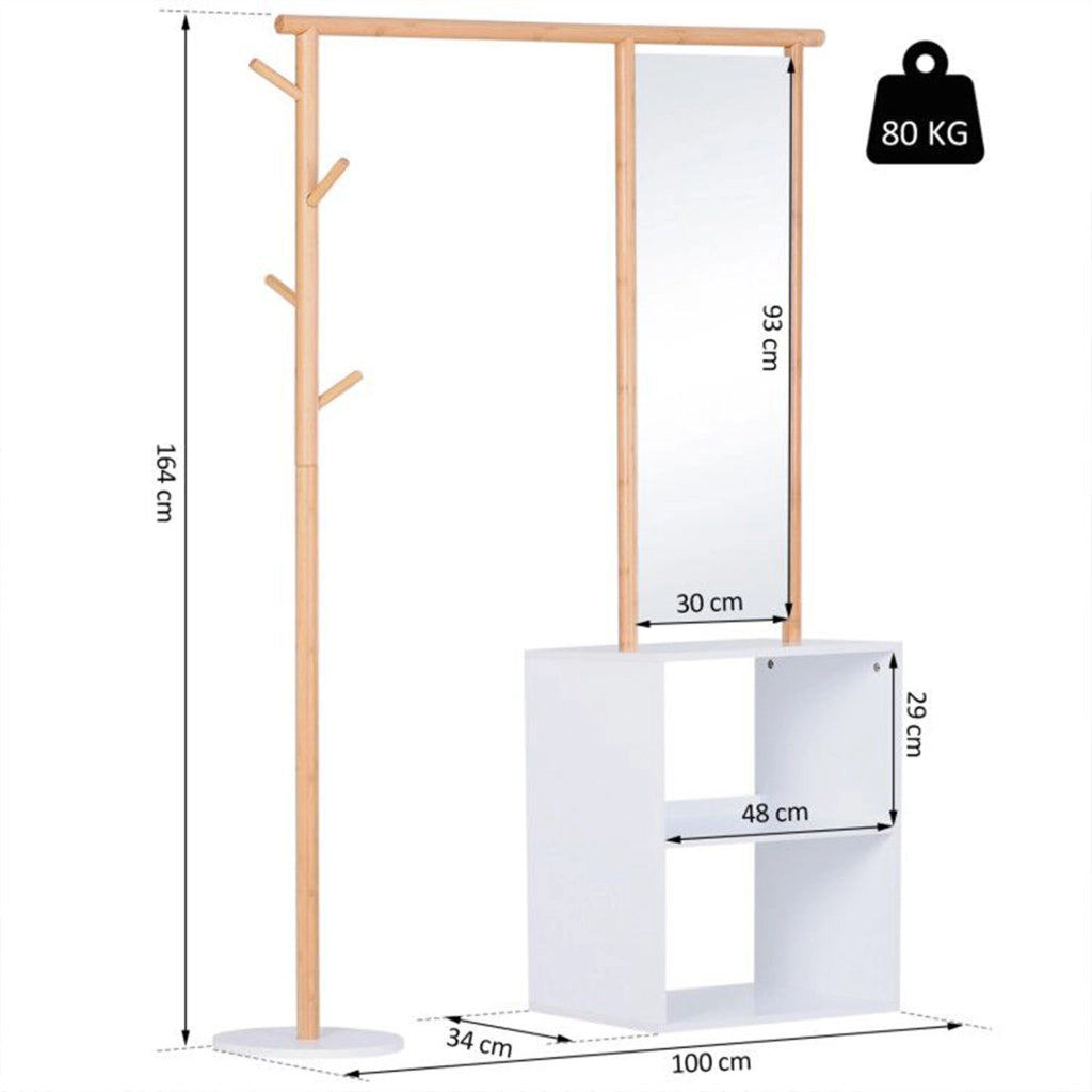 Appendiabiti con specchio e 4 ganci ¨C zephmum ¨C bianco MDF 100x34x164 cm