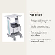 Carrello Medico 50 kg Sostenibile - Trolley con Piastra di Lavoro - Ruote Universali - Maniglia Ergonomica - Borde Antiscivolo - Adatto per Salone di Bellezza/Laboratorio