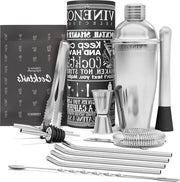 Set di Shaker Cocktail con Libro di Ricette - 13 Delicati Accessori in Acciaio Inox Premium per Barman Kit per Martini Gin-Tonic Mojito Long Drink - Accessori da Bar per Festa Compleanno - Regalo per Uomo Donna set da Bar