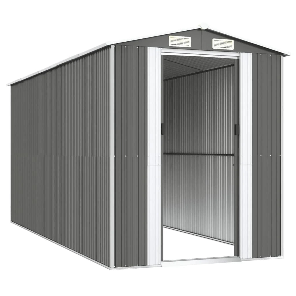 Casetta da giardino cabina ripostiglio capanno da esterno capanno per attrezzi robusta colore chiaro 192 x 440 x 223 cm acciaio zincato grigio 02_0022258