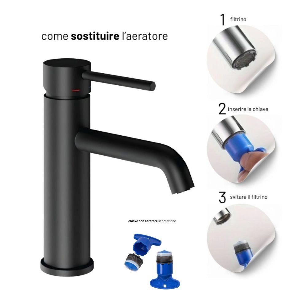 Miscelatori bagno lavabo e bidet serie jazz con leva in metallo e piletta facile installazione *** finitura- nero opa...