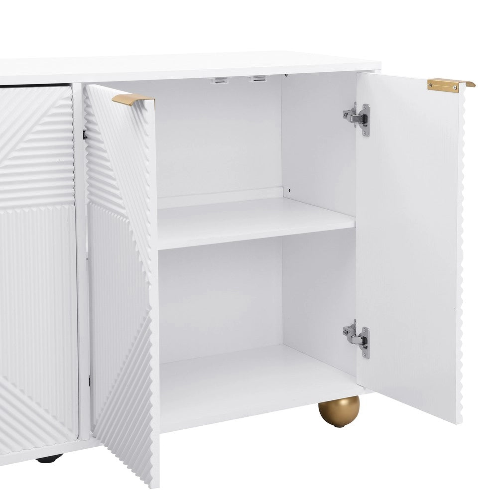 Credenza 4 Ante ¨C Xylo ¨C Legno, Ripiani Regolabili, Gambe Sferiche, Maniglie in Metallo