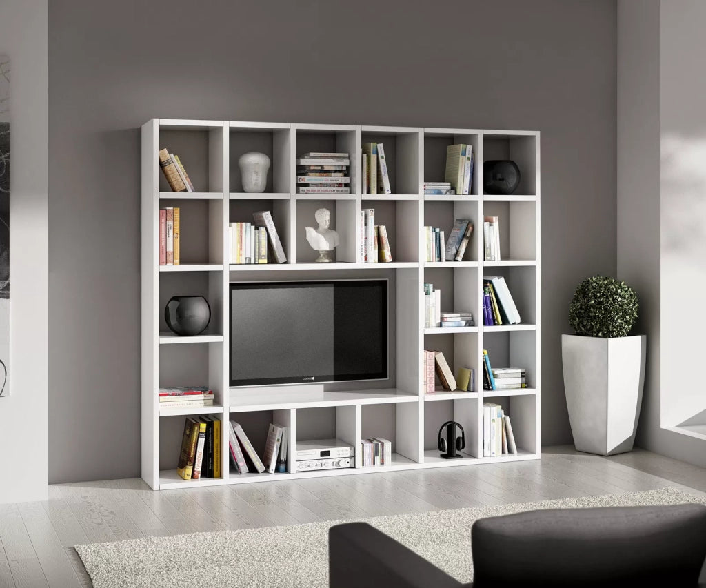 Libreria porta tv moderna frassino bianco - salotto l261 p30 h218 (571) - Mobili 2G