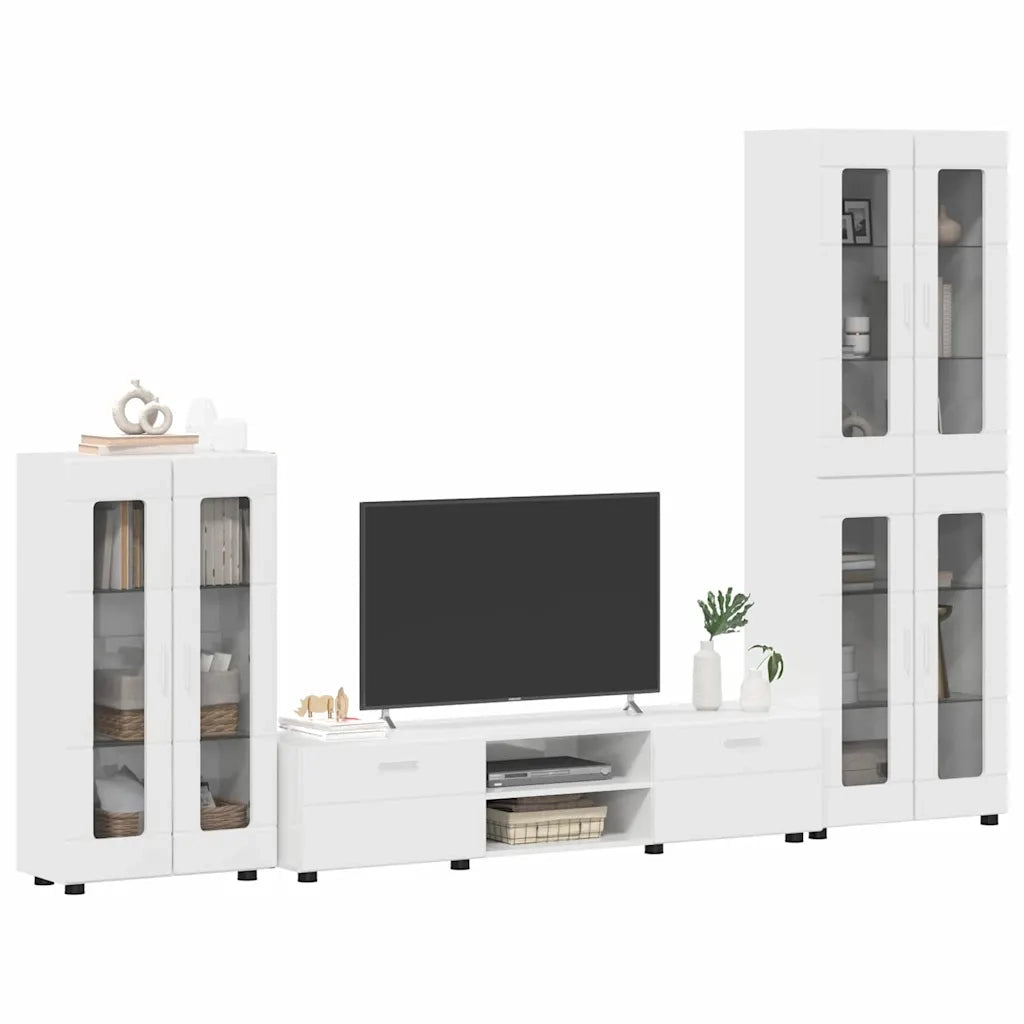 Set mobile TV FLORIN 3 pcs Bianco Lucido Legno multistrato