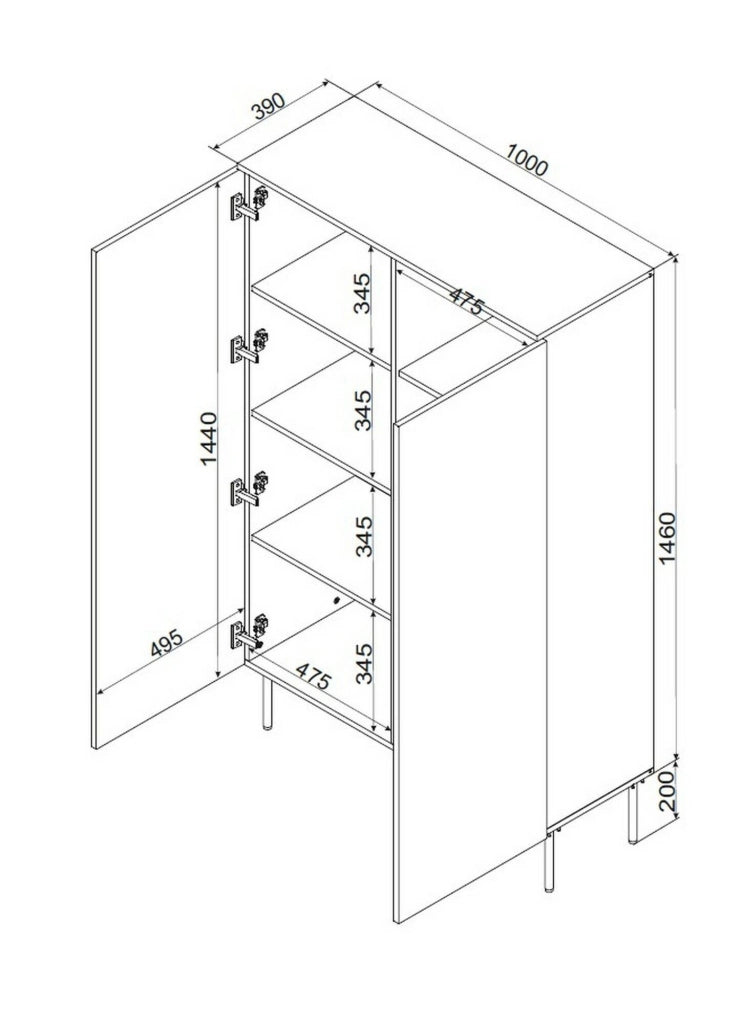 Sedilo, Armadio Multiuso 2 Ante 6 Ripiani, 100x166h cm Bianco