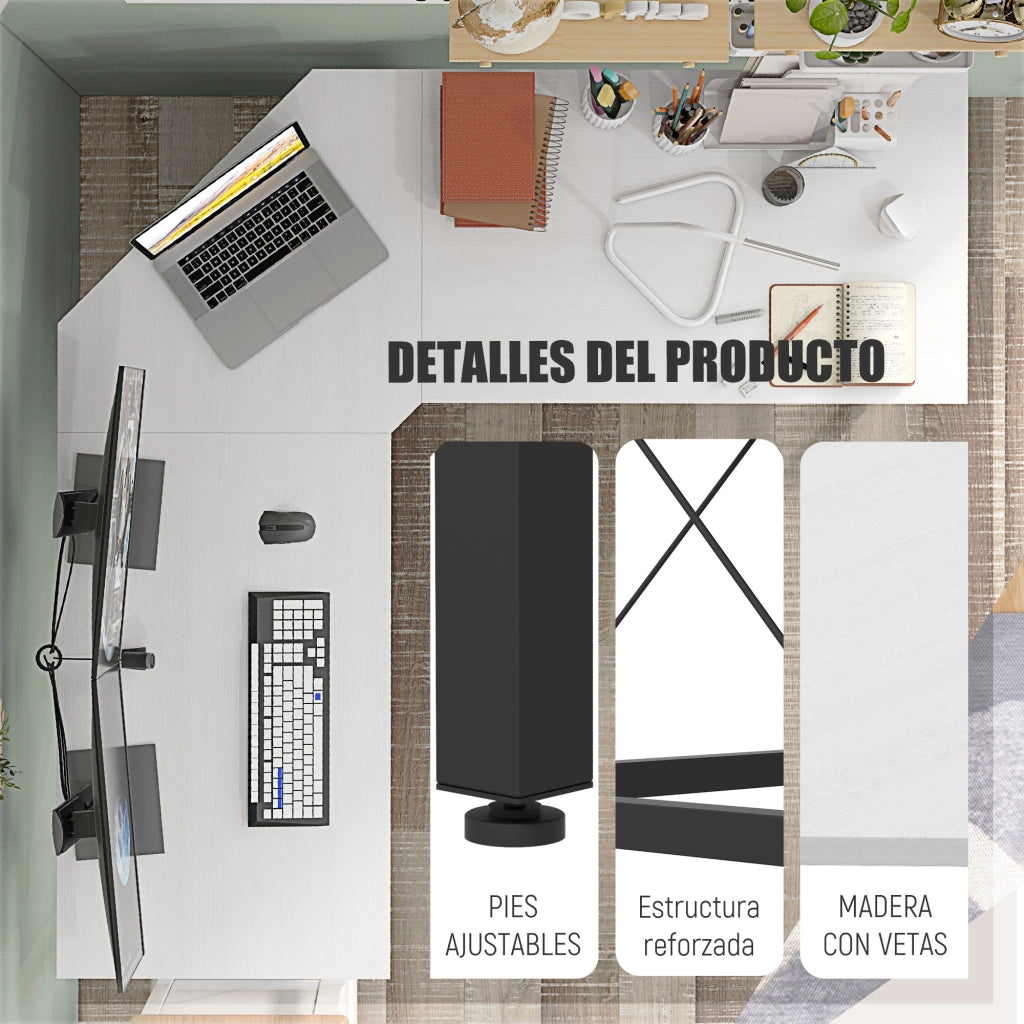 Scrivania Angolare Moderna con Struttura Metallo ¨C Zephmum ¨C Bianco 150x150x76 cm