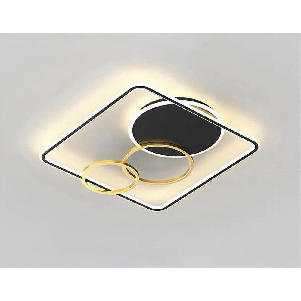 Trade Shop - Plafoniera Led 55w Quadrato Con Cerchi Nero Oro Lampada Soffitto Luce 4000k 70890 -