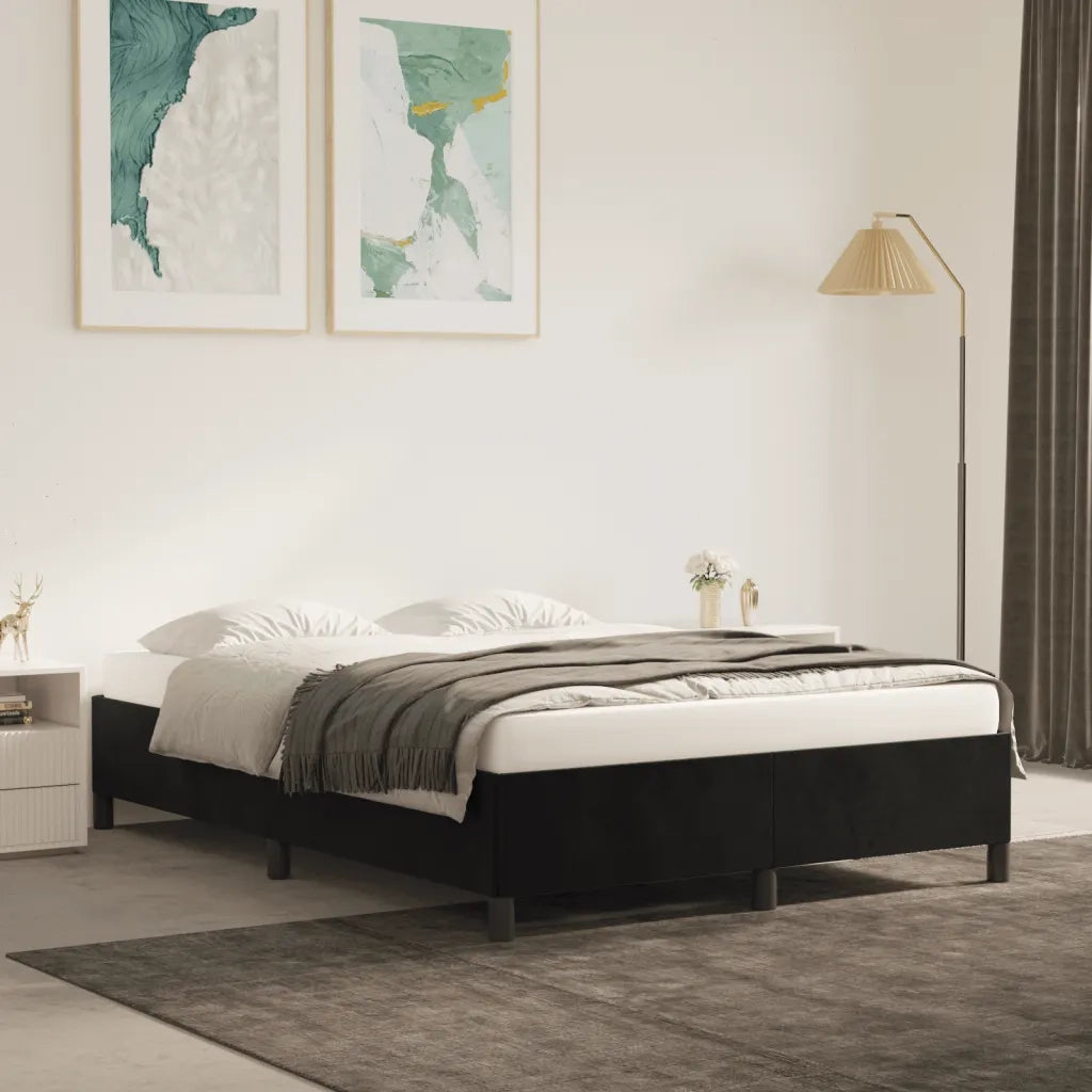 Letto matrimoniale | Letto per adulti | Giroletto senza Materasso Nero 140x190 cm in Velluto