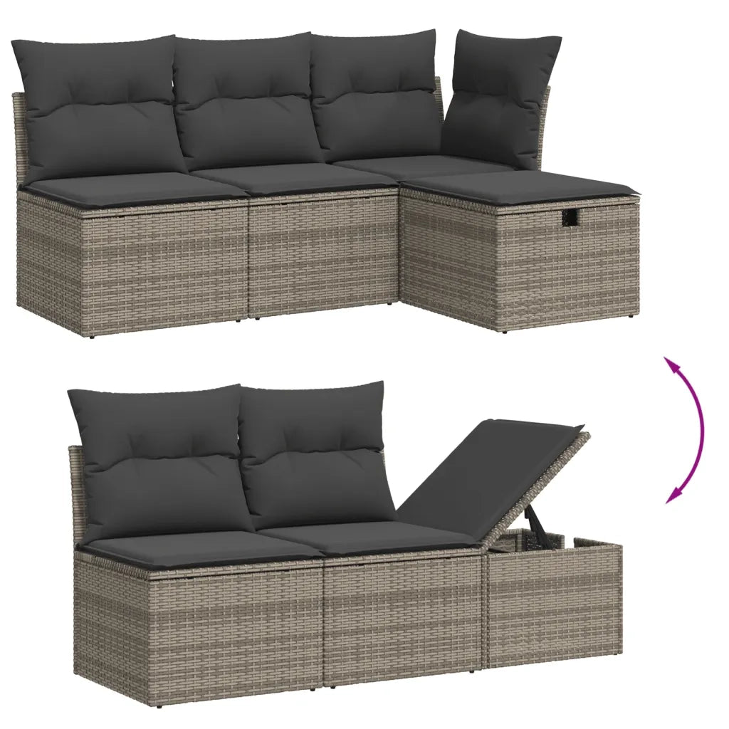 Set Divano da Giardino 5 pz con Cuscini Grigio in Polyrattan