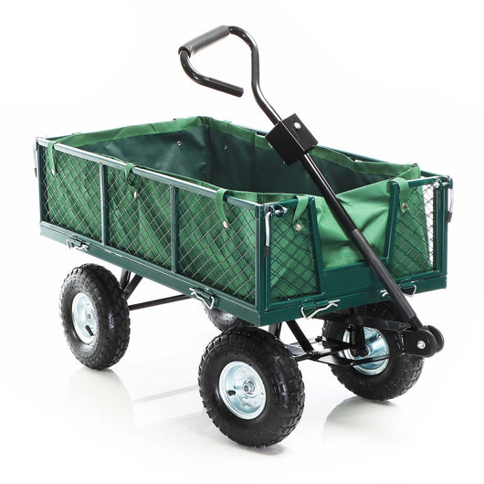 Carrello da trasporto con sponde ribaltabili max 300 kg, incl.telone, per giardino campagna