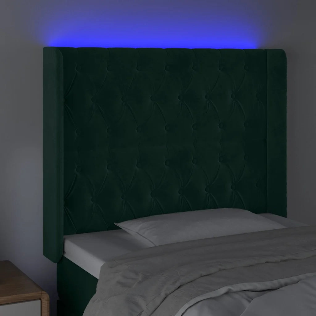Testiera a LED Verde Scuro 93x16x118/128 cm in Velluto 3124423