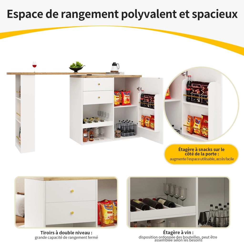 Mobile contenitore con 4 Cassetti e 3 Ripiani Aperti Girevoli; per Soggiorno Studio Sala da Pranzo; in MDF; Bianco
