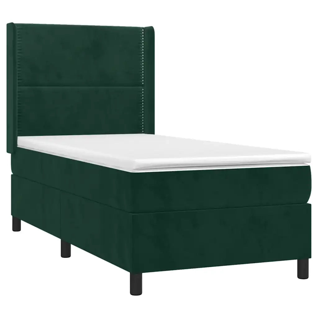 Letto a Molle con Materasso e LED Verde Scuro 90x190 cm Velluto 3139478
