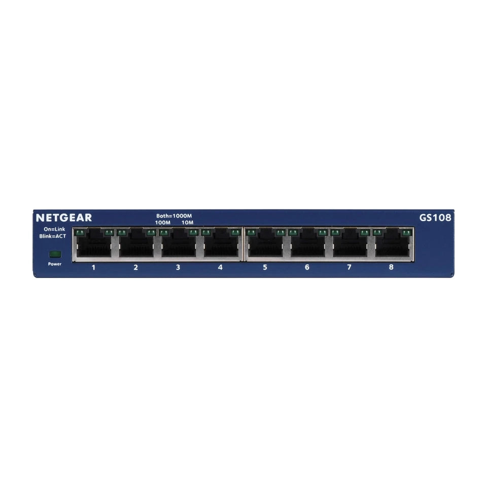 Switch di rete NETGEAR GS108GE Gigabit Ethernet non gestito (10/100/1000) Blu